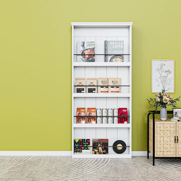 36 in. x 84 in. White Primed MDF Storage Style Shelves Hidden Track Sliding Barn Door with Hardware Kit and Soft Close