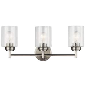 Winslow 3-Light Brushed Nickel Bathroom Vanity Light with Clear Seeded Glass