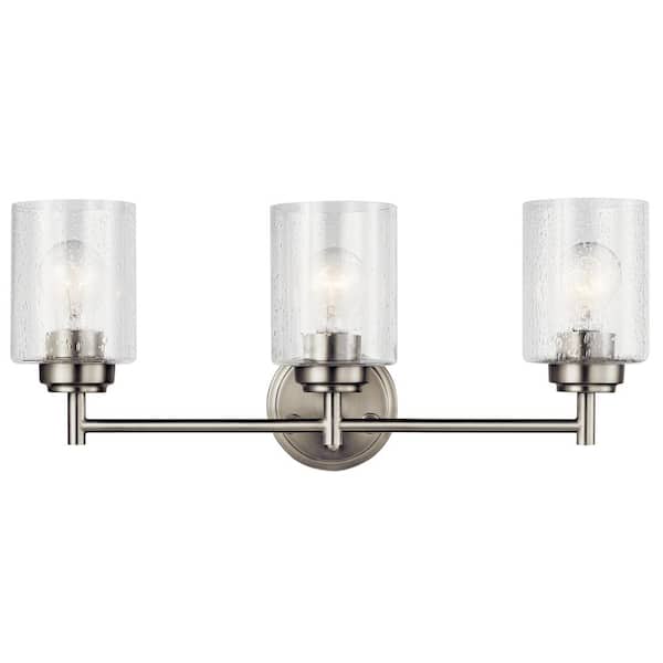 KICHLER Winslow 21.5 in. 3-Light Brushed Nickel Contemporary Bathroom Vanity Light with Clear Seeded Glass