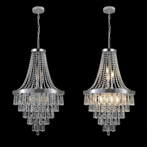 Crysia 20 in. 11-Light Chrome Glam Empire Chandelier with Hanging Crystal Shade for Living Room, Dining Room, Staircase