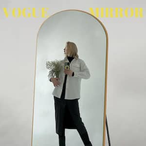 32 in. W x 71 in. H Oversized Classic Modern Arch-Top Full Length Gold Standing Mirror