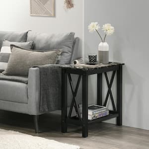 New Classic Furniture Eden 12 in. Black Rectangle Faux Marble Top Chairside Table