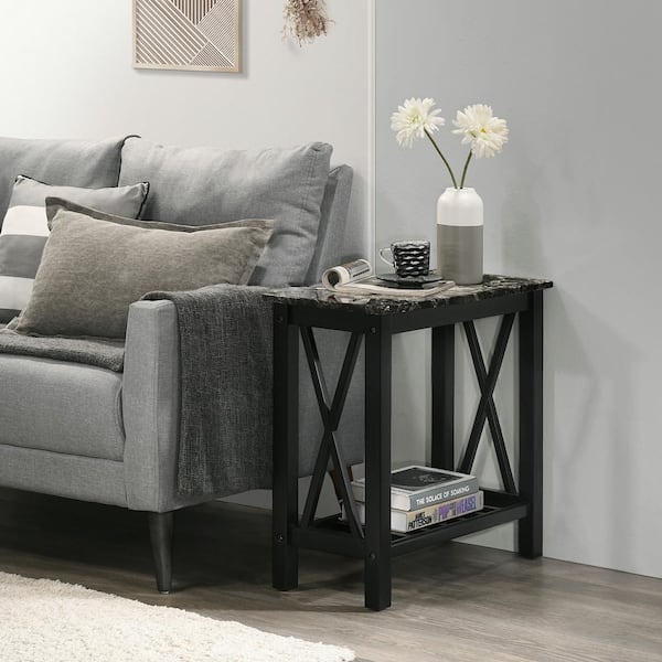 NEW CLASSIC HOME FURNISHINGS New Classic Furniture Eden 12 in. Black Rectangle Faux Marble Top Chairside Table