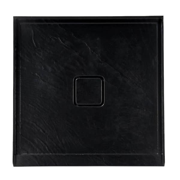 36 in. L x 36 in. W Alcove Square Black Acrylic Bathroom Shower Pan Base with Center Drain Hole