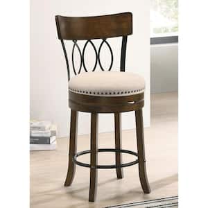 Brannigan 39.75 in. Live Edge Oak and Beige Low Back Wood Counter Height Bar Stool (Set of 2)