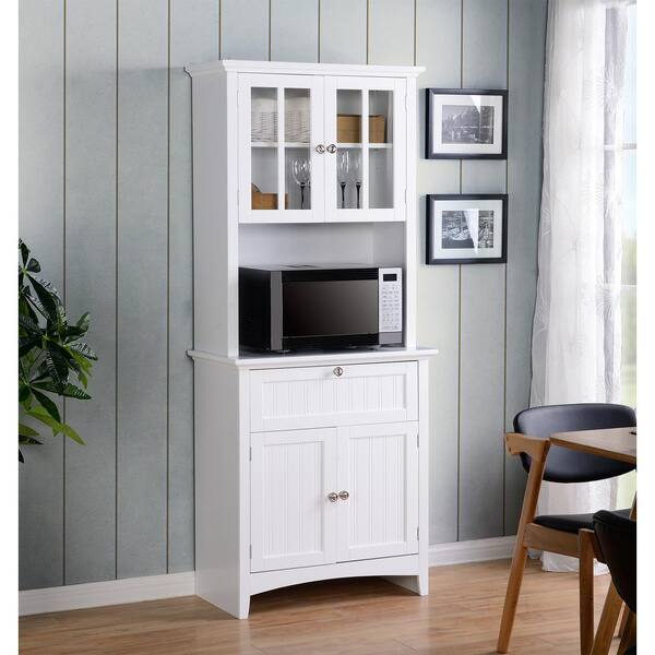 OS Home and Office Furniture White Buffet and Hutch with Framed Glass ...