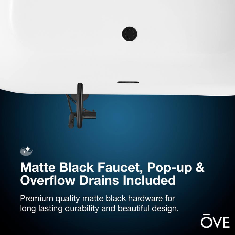 White Acrylic Freestanding Soaking Bathtub with Black Faucet