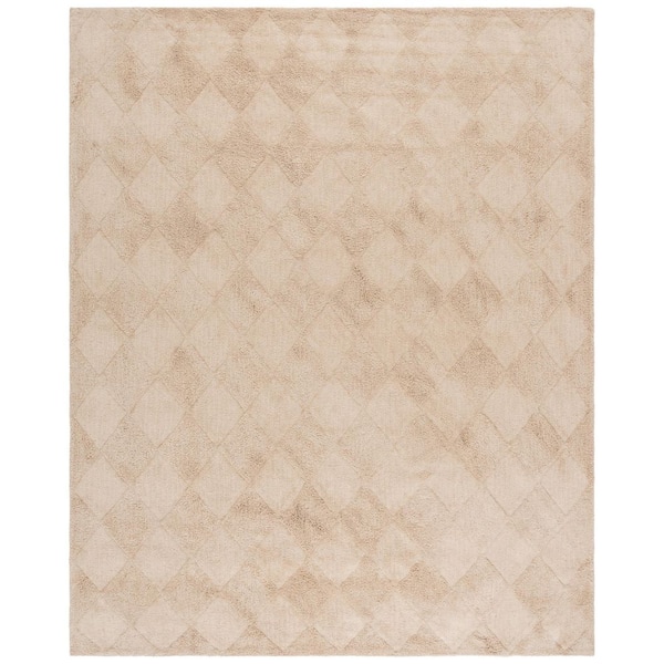 Easy Care Beige 8 ft. x 10 ft. Machine Washable High-Low Diamond Solid Area Rug