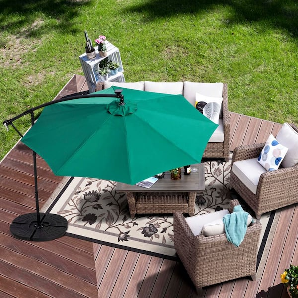 Outdoor Sunshade 10 ft. Cantilever Patio Umbrella with Cross Base in Dark Green