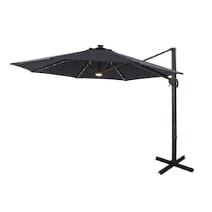 11 ft. Solar LED Cantilever Offset Outdoor Patio Umbrella with Waterproof and UV resistant in Blue