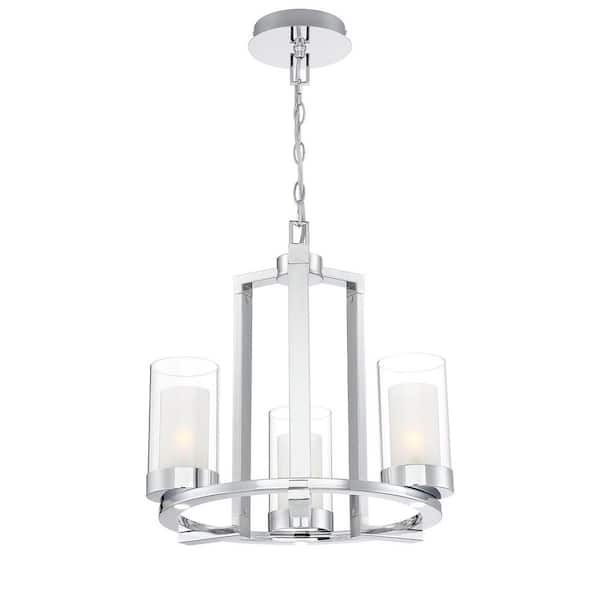 Home Decorators Collection Samantha 33-Watt 3-Light LED Chrome Transitional Hanging Candlestick Chandelier for Dining Room or Hallway