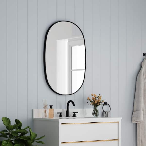 Bella 24 in. W x 36 in. H Oval Anodized Aluminum Framed Wall-Mounted Bathroom Vanity Mirror in Matte Black