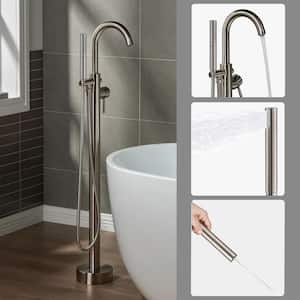 Bourne Single-Handle Freestanding Floor Mount Tub Filler Faucet with Hand Shower in Brushed Nickel