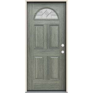 36 in. x 80 in. Left-Hand/Inswing 1/4 Fan Lite Caldwell Decorative Glass Stone Steel Prehung Front Door