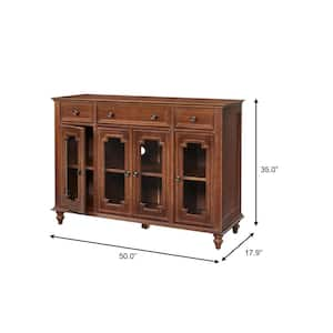 Harriston Walnut Brown Solid Wood Glass Door Buffet