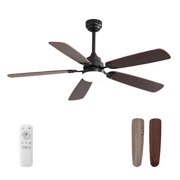 Cirrus 52 in. Black Walnut Downrod Standard Ceiling Fan with Integrated LED with Remote Included 5-Two-Tone Blades