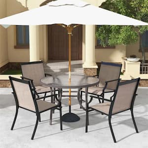 Outdoor Dining Chairs Large Patio Chairs Breathable Seat Metal Frame Coffee (Set of 2)