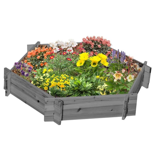 Outsunny 39.25 in. x 36.25 in. x 6.25 in. Gray Wooden Raised Garden Bed