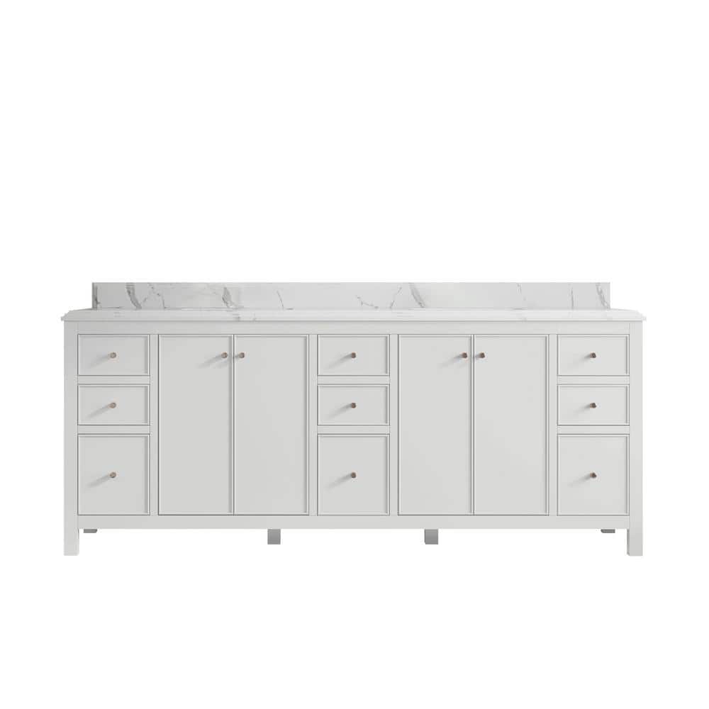 Chicago 84 in. Double Sink Freestanding White Bath Vanity with Calacatta Laza Qt. Top Unassembled price history on PriceWatchPro