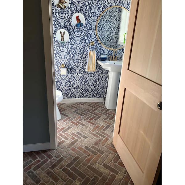 28 in. x 12.5 in. x 0.5 in. Brick Webb Herringbone Citadel Thin Brick Sheets (Box of 5-Sheets)