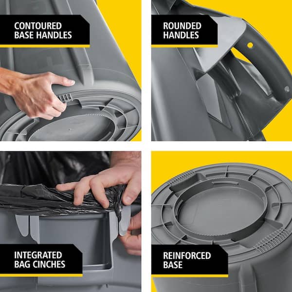 Rubbermaid Commercial Products - BRUTE 32 Gal. Grey Vented Plastic Outdoor Trash Can with Lid For Restaurants/Offices/Warehouses/Commercial Environments
