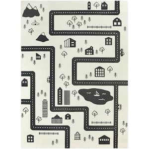 Urban Adventure Road Ivory/Black 4 ft. x 6 ft. Area Rug