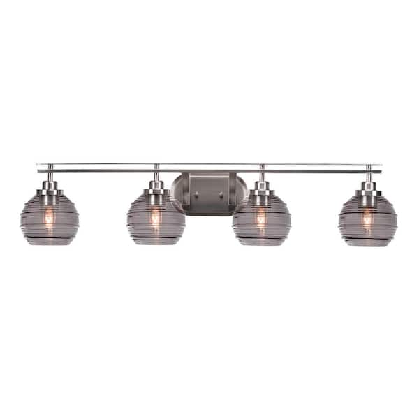 Unbranded Monroe 39.25 in. 4-Light Brushed Nickel Vanity Light with 6 in. Smoke Ribbed Glass Shade no Bulbs Included