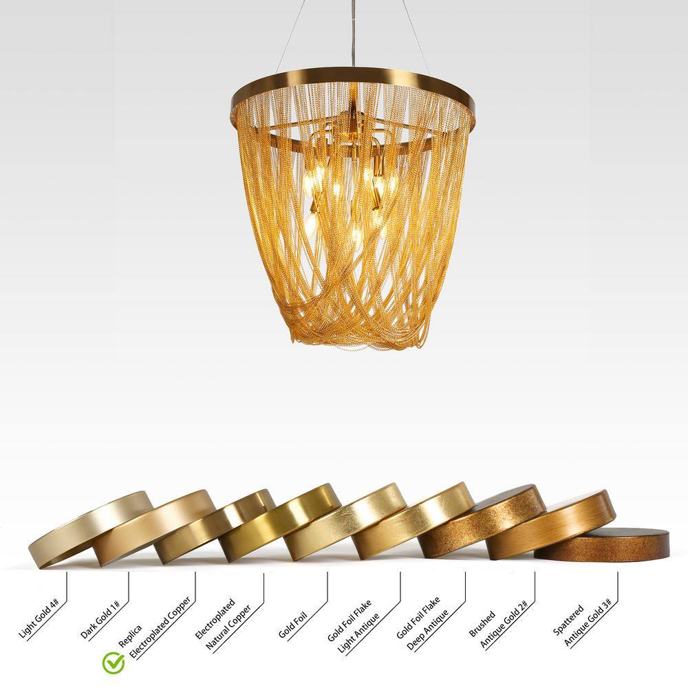 Glamorous Brass and Crystal 9-Light Chandelier with Gold Fringe