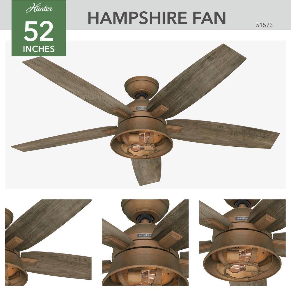 Hampshire 52" Weathered Copper Ceiling Fan with Grey Pine Blades and LED