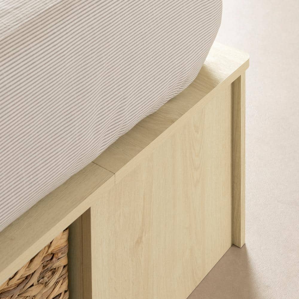 Bleached Oak Full Captain's Bed with Storage and Wicker Baskets