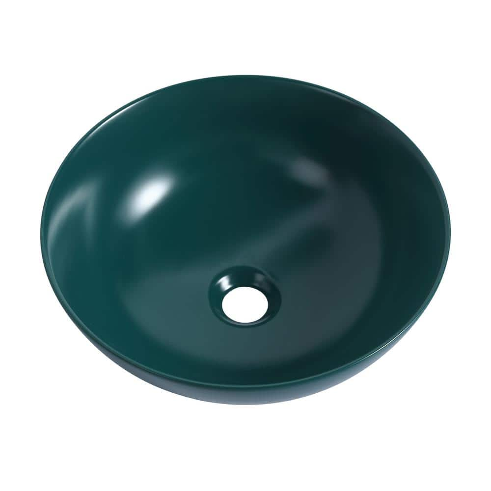 Matt Dark Green Ceramic Round Art Bathroom Vessel Sink