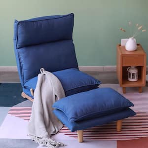 Dark Blue Fabric Upholstered Ergonomic Recliner Lazy Sofa Adjustable Folding Chair with Ottoman Chaise Lounge
