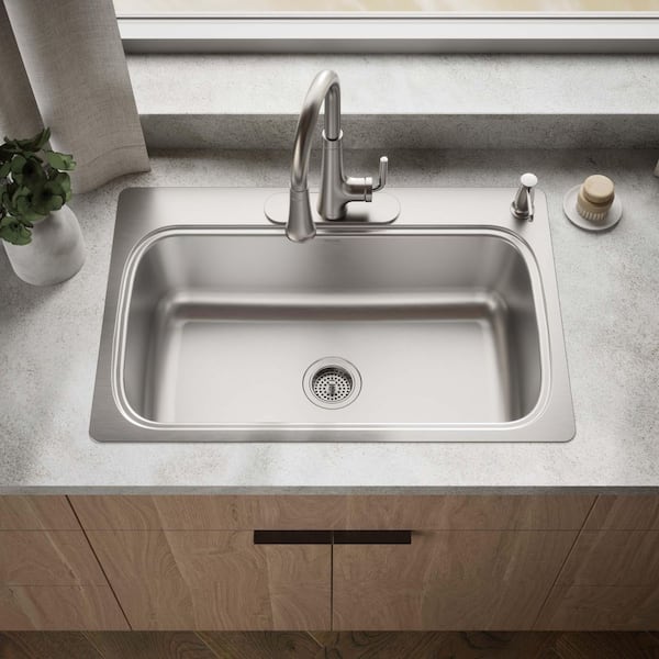 Verse 33 in. Drop-in Single Bowl 18 Gauge Stainless Kitchen Sink with 4 Faucet Holes