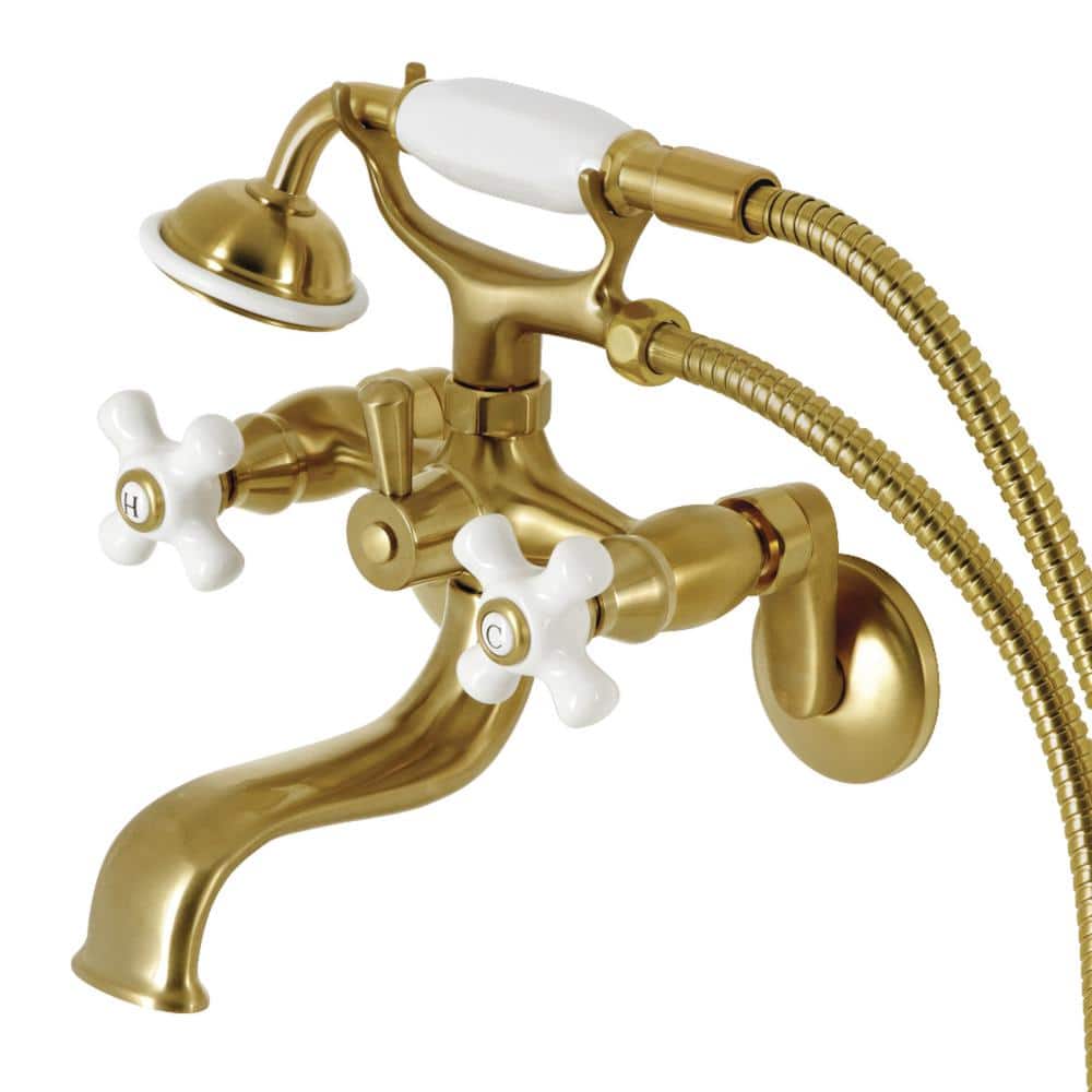 Brushed Brass Deck Mount Clawfoot Tub Faucet with Hand Shower