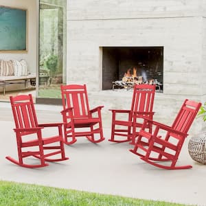 Hampton Red Recycled Plastic Patio Adirondack Outdoor Rocking Chair Porch Rocker Patio Rocking Chair Set of 4