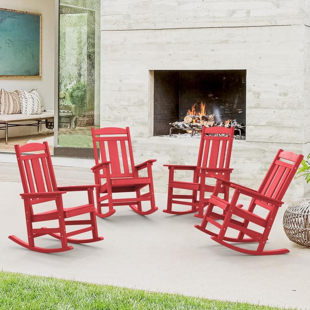 Hampton Red Recycled Plastic Patio Adirondack Outdoor Rocking Chair Porch Rocker Patio Rocking Chair Set of 4 price history on PriceWatchPro