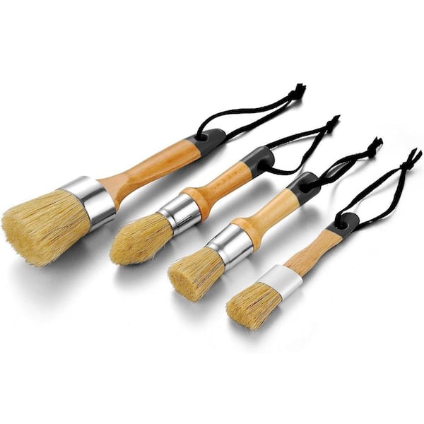 4-Piece Chalk Paint Brush Set for Furniture Waxing and DIY Home Decor with Natural Bristles, Ergonomic Design