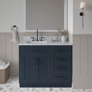 Hepburn 43 in. W x 22 in. D x 35.25 in. H Bath Vanity in Blue with Carrara Marble Vanity Top in White with White Basin