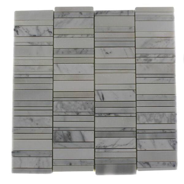 Splashback Tile Piano-Keys Pattern Vintage Mayflower White 12 in. x 12 in. x 8 mm Marble Floor and Wall Tile