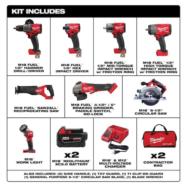 M18 FUEL 18V Lithium-Ion Brushless Cordless Combo Kit (7-Tool) with 1/2 in. Impact Wrench w/ Friction Ring