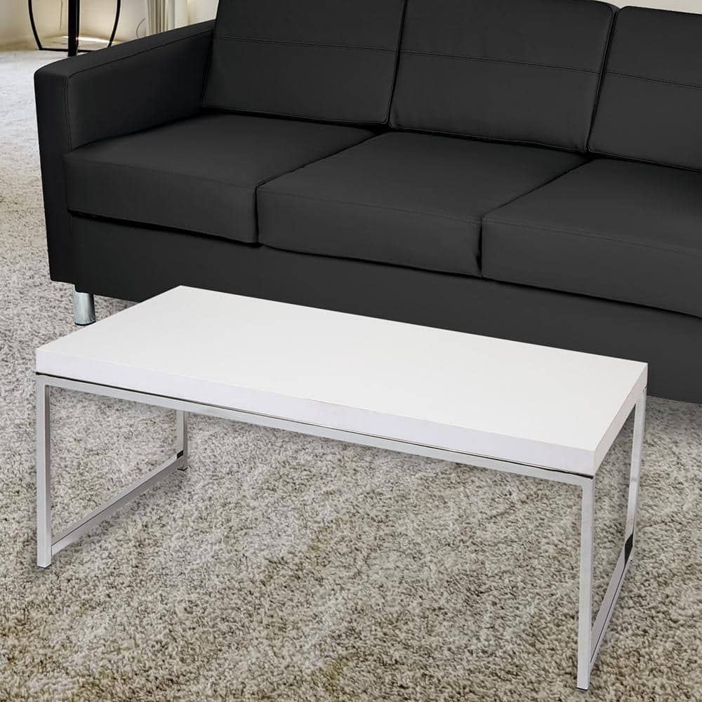Modern Dark Brown Wood and Chrome Rectangular Coffee Table
