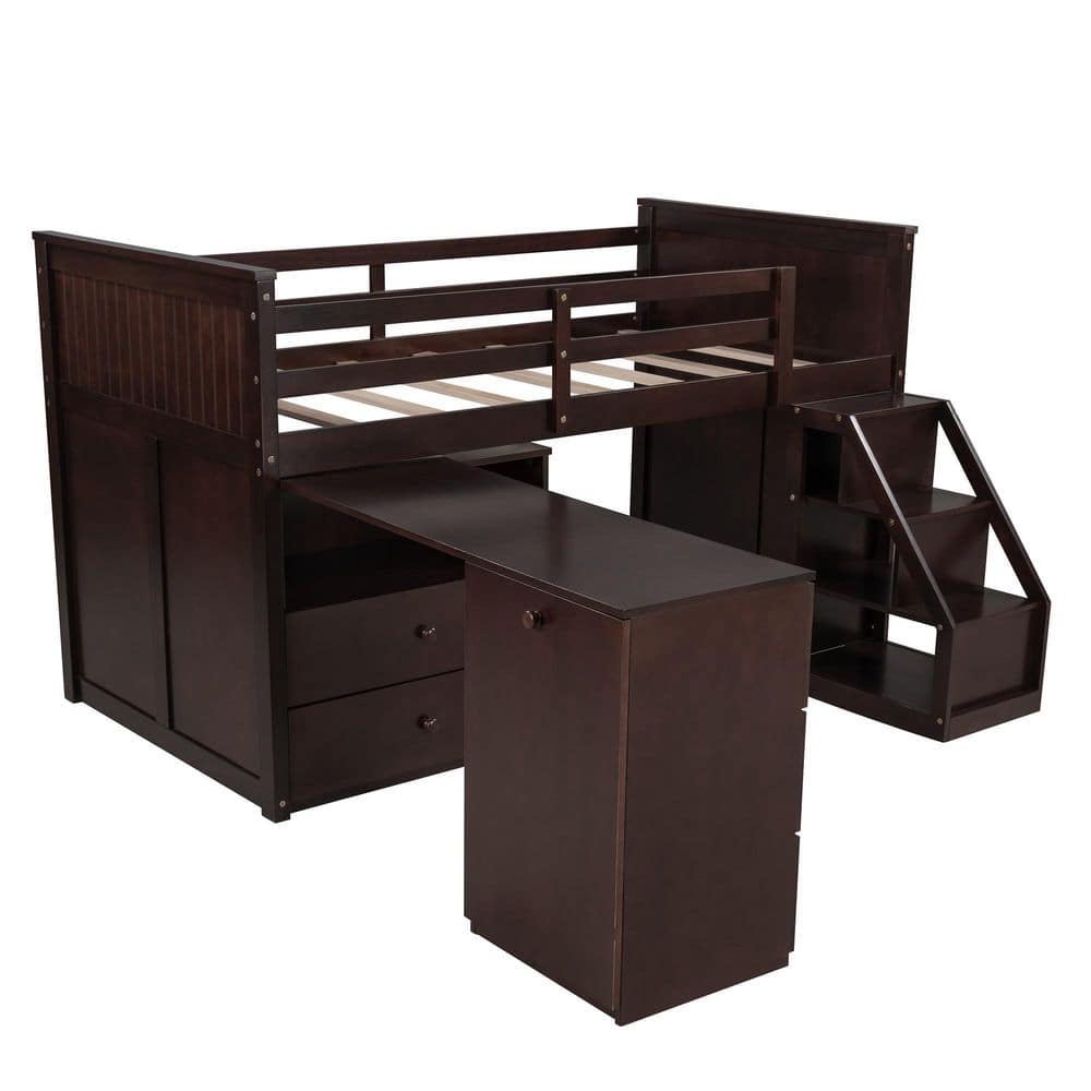 Amelia Brown Twin Loft Bed with Stairs and Drawers price history on PriceWatchPro