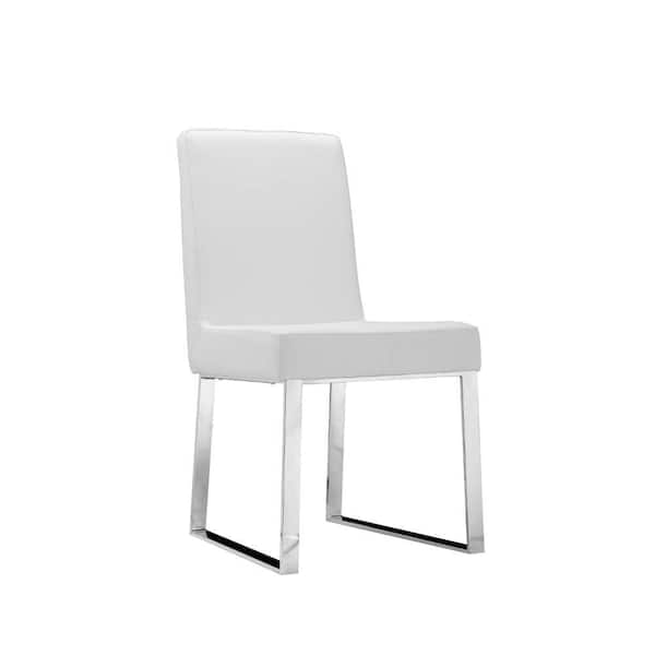 Benjara White and Chrome Faux Leather Metal Frame Dining Chair (Set of 2)