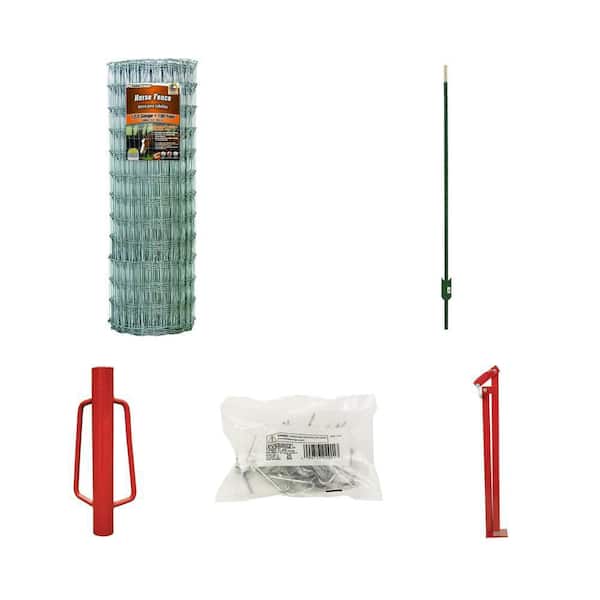 48 in. x 100 ft. Horse Fence, 6 ft. T-Post, Driver, Clips, Puller