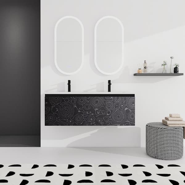 48 in. W x 18 in. D x 17 in. H Double Sinks Wall-Mounted Bath Vanity in Black with White Ceramic Top