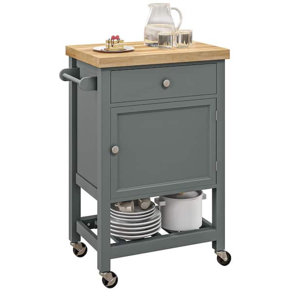 HOMCOM Gray Wood Kitchen Cart with Drawers