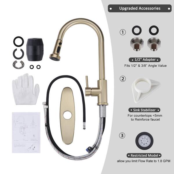 WOWOW Single-Handle Wall Mount Gooseneck Pull Down Sprayer Kitchen