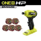 ONE+ HP 18V Brushless Cordless Compact 1/4 in. Right Angle Die Grinder (Tool Only) with 60 Grit Flap Wheel Set (5-Piece)