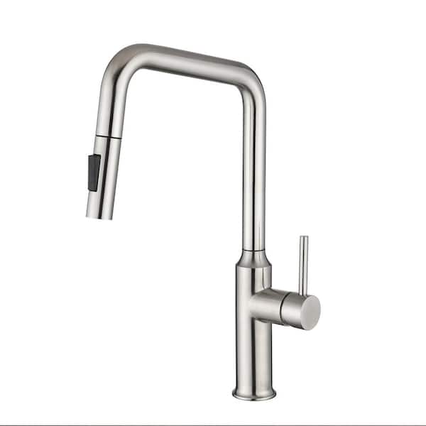 Single Handle Pull-Down Sprayer Kitchen Faucet in Brushed Nickel