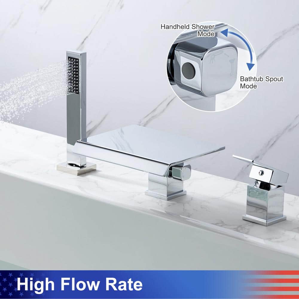 Chrome Single Handle Wall Waterfall Tub Faucet with Diverter
